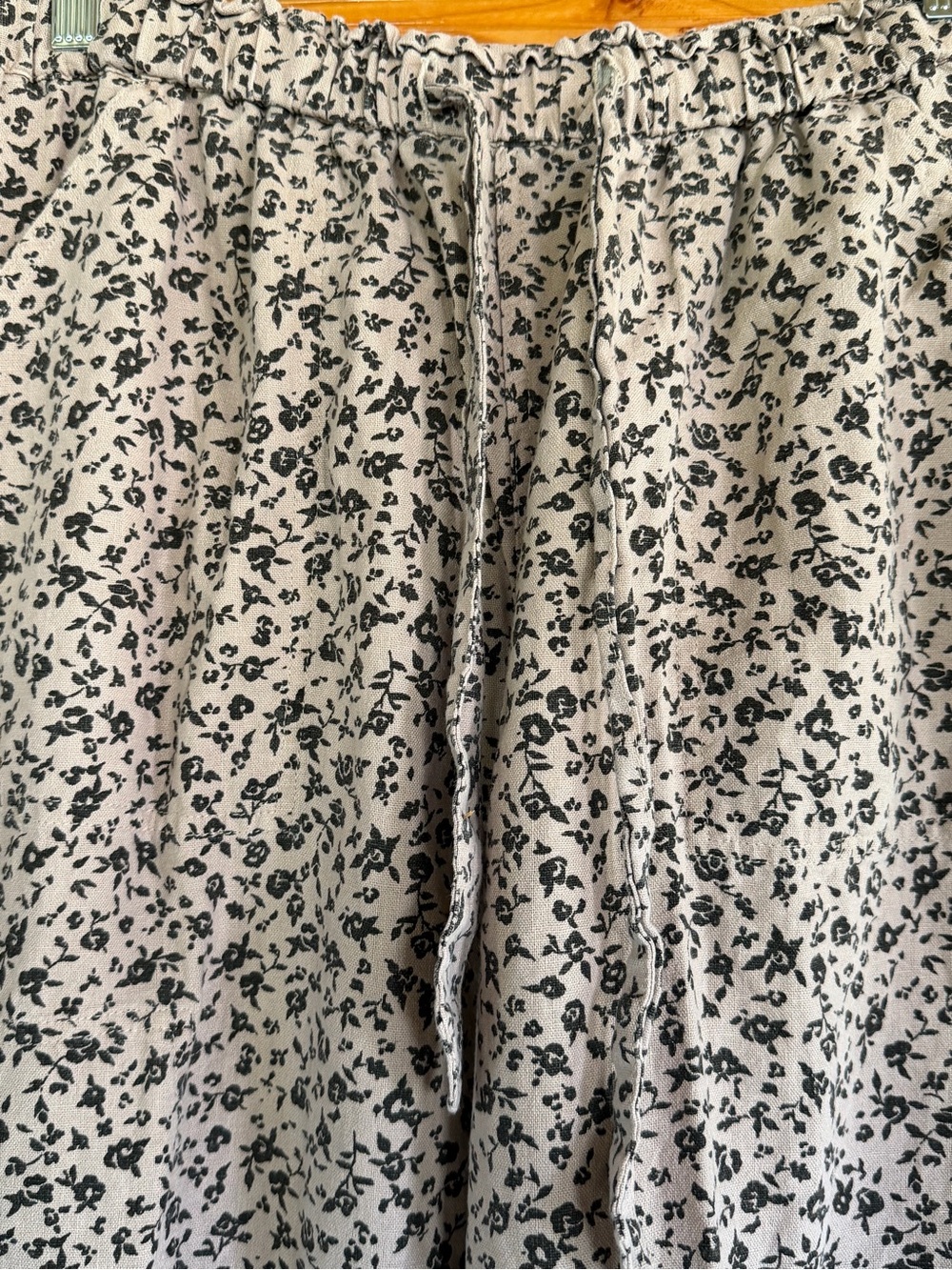 Daytrip Beige Jogger Pants with Black Floral Print